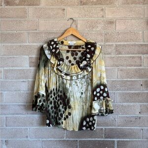 y2k ruffle animal print blouse